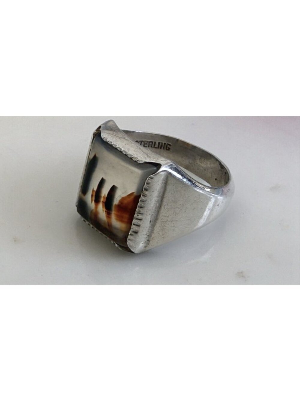 Vintage 50s Wheeler Mfg Sterling Dendritic Picture Agate Ring Size 6 3/4 - Picture 8 of 11